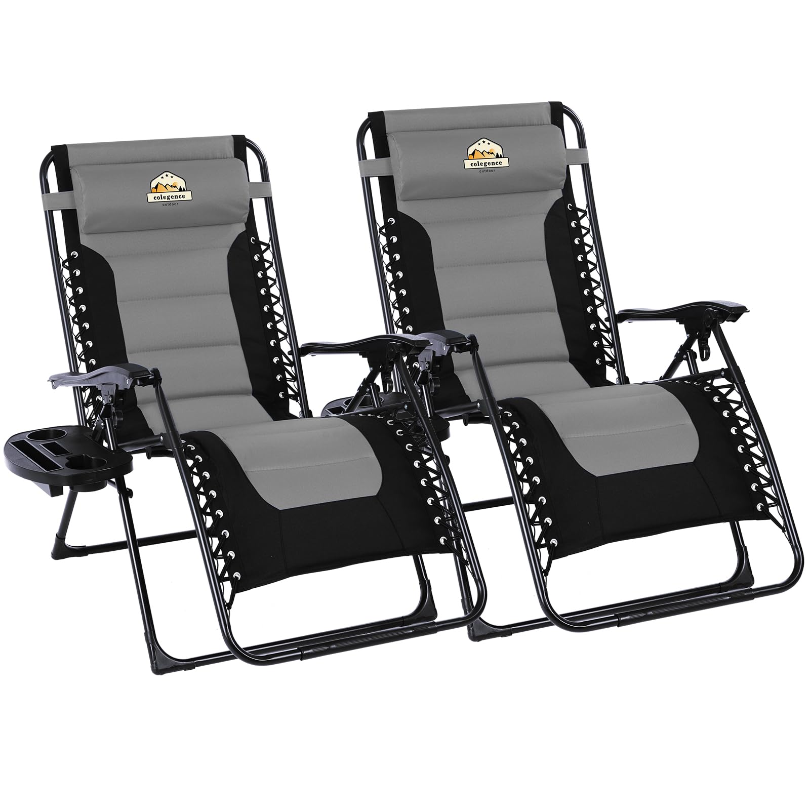 Colegence Oversized Padded Zero Gravity Lounge Chair Set of 2, Foldable Patio Anti Gravity Reclining Chairs Folding Lawn Recliner with Cup Holder for Yard, Camping, Outdoor, Support 350 LBS, Black Image