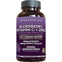 Viva Naturals Elderberry, Vitamin C, Zinc, Vitamin D 5000 IU & Ginger - Antioxidant & Immune Support Supplement, 2 Month…