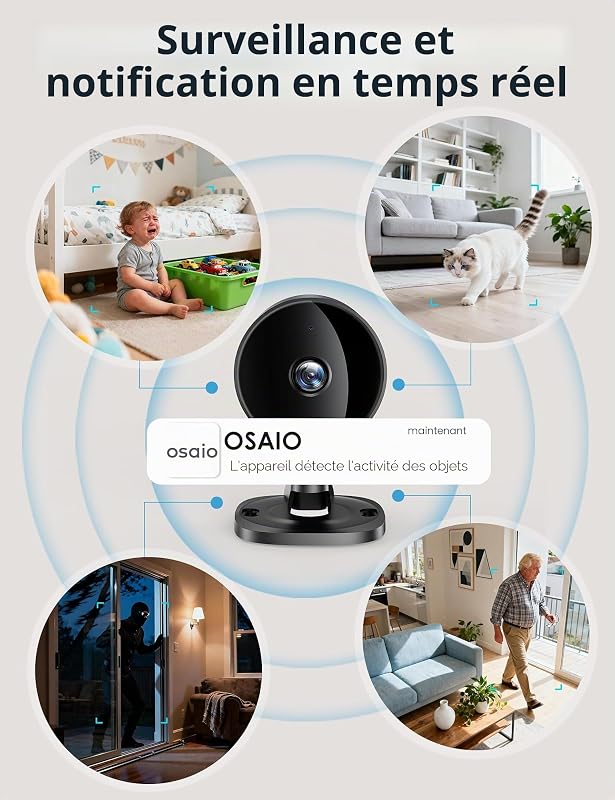 Caméra Surveillance WiFi Intérieure, 1080P FHD Caméra pour Bébé/Animaux avec Détection de Mouvement & Sonore IA, Vision Nocturne, Audio Bidirectionnel, App, Alexa & Google Home, 2-Pack