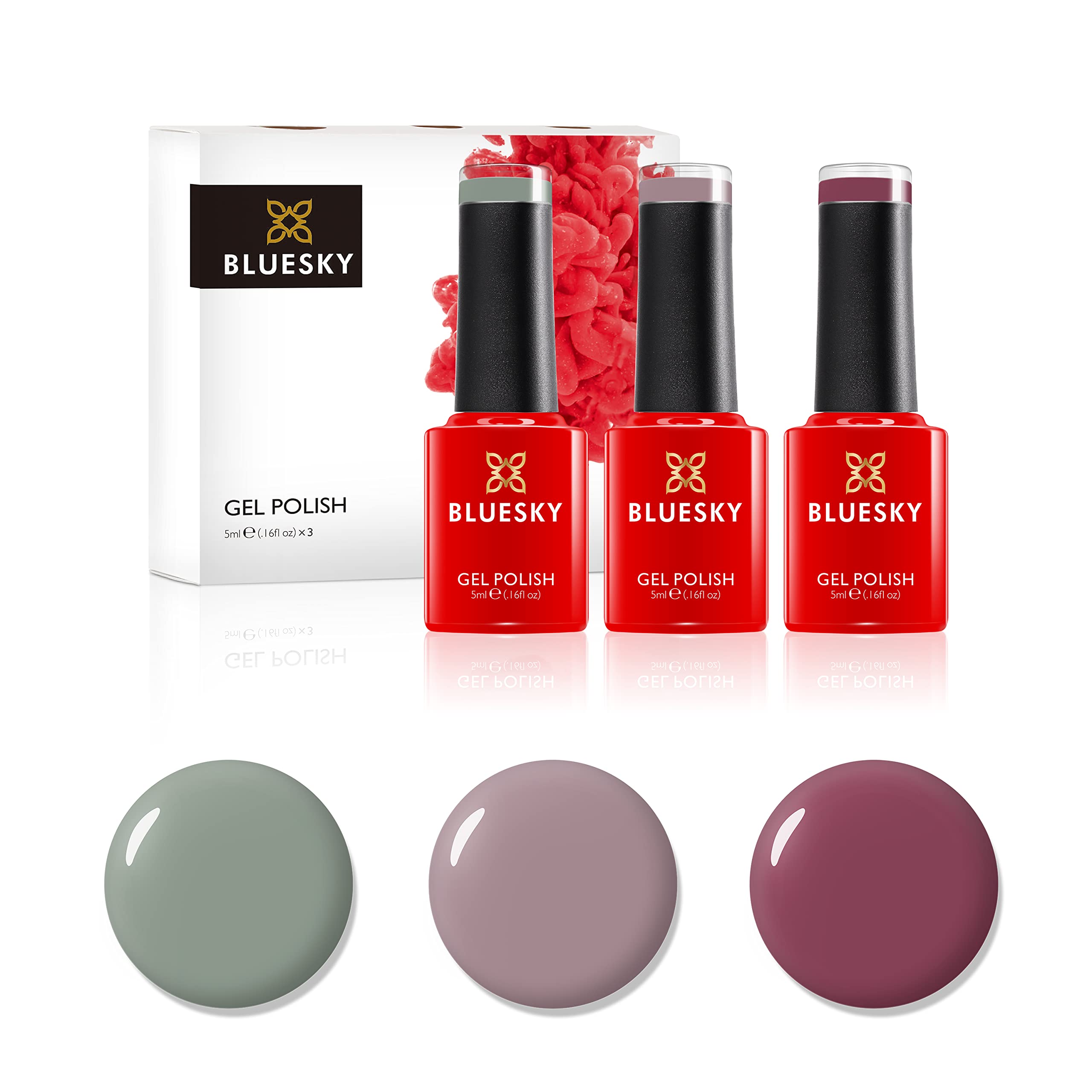 Bluesky Gel Nail Polish Set, Fall Essentials, Sage Scarf 80570, Field Fox 80594, Marsala KA4036, 3 x 5 ml, Green, Dark Pink (Requires Curing Under UV or LED Lamp) — image 1