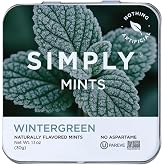 SIMPLY Wintergreen Breath Mints, 6 Tins (30 Each) Sweetened by Cane Sugar | 180 mints total. No artificial sweeteners; Vegan, gluten &amp; soy free. Nut &amp; peanut free. Aspartame &amp; Sorbitol free. Non-GMO.