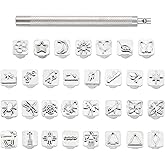 PH PandaHall 32 pcs Stainless Steel Leathercraft Metal Insect Theme Stamps Punch Set Tool with 1 pc Handle for Leather Craft Belt Bag Craft DIY Jewelry Marking