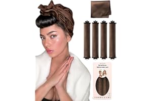 YOSHUYUKI Grande Heatless Curls Overnight Rods No Heat Hair Curlers to Sleep Jumbo Foam Large Hair Rollers for Long Short Hair Heatless Curling Rod Set with Satin Wrap for Sleeping Brown