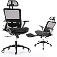 COLAMY Ergonomic Mesh Office Chair with Footrest, High Back Computer Executive Desk Chair with Headrest and 4D Flip-up Armrests, Adjustable Tilt Lock and Lumbar Support-Black