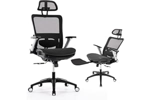 COLAMY Ergonomic Mesh Office Chair with Footrest, High Back Computer Executive Desk Chair with Headrest and 4D Flip-up Armrests, Adjustable Tilt Lock and Lumbar Support-Black