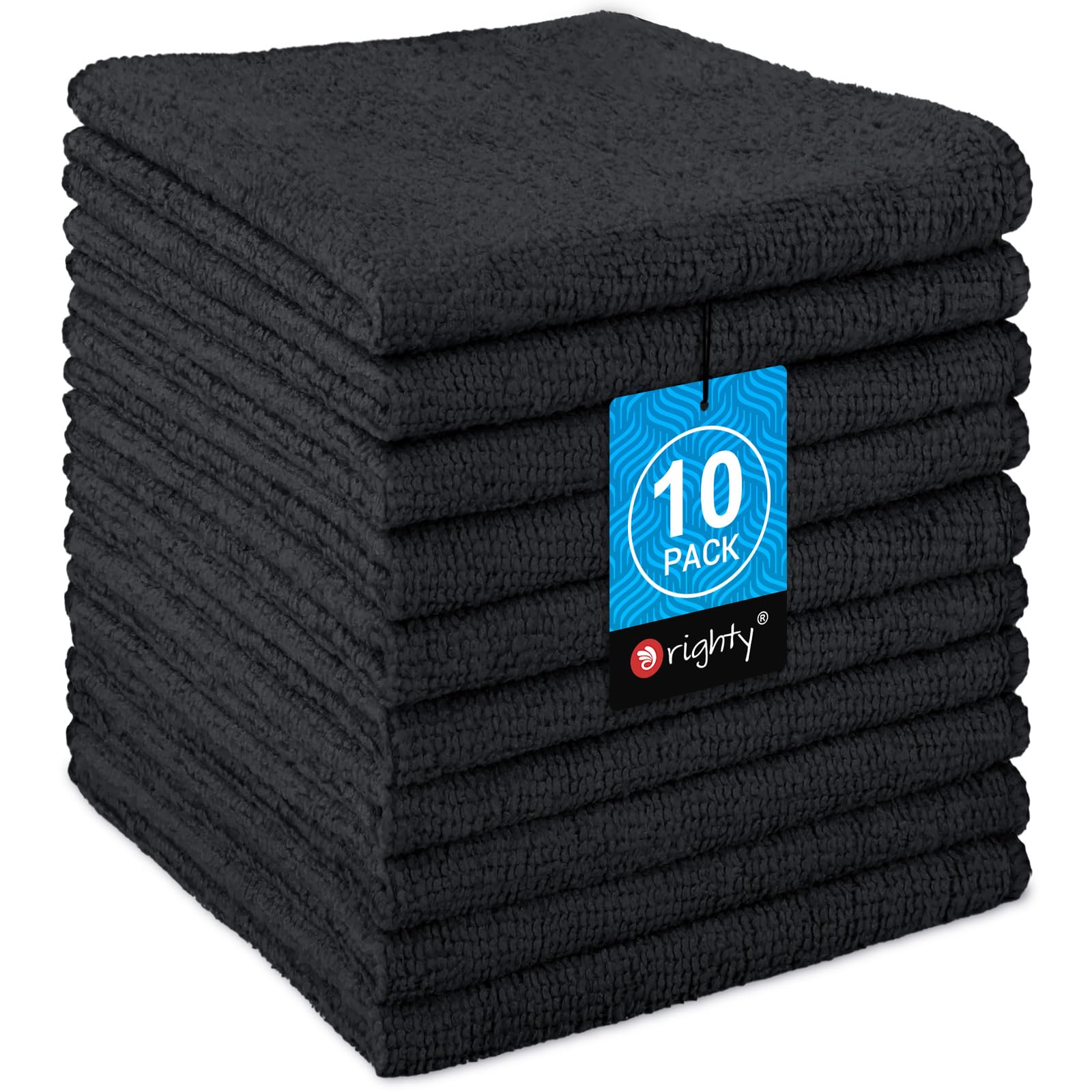Orighty Washcloths Towels Set 10 Pack, Highly Absorbent and Soft Feel Microfiber Face Cloths, Multi-Purpose Wash Cloths & Hand Towels for Bathroom, Hotel, Spa, and Gym, 11.5x11.5 Inch, Black