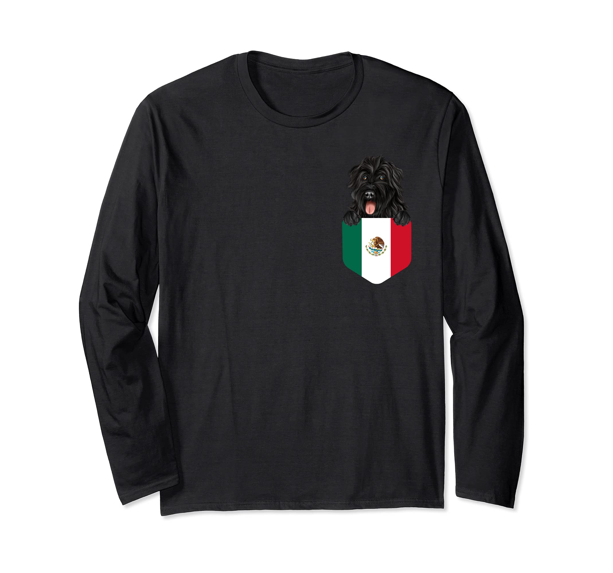 Mexico Flag Bouvier des Flandres Dog In Pocket Long Sleeve T-Shirt