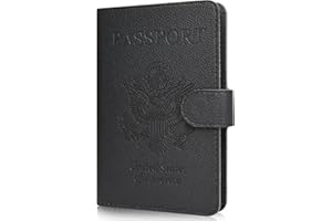 RSAquar Passport Holder for Women and Men, Premium PU Leather Travel Passport Wallet RFID Blocking Passport Cover Travel Documents Organizer (JD-Black)