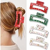 4 Packs Christmas Hair Clips Large Rectangle Hair Claw Clip Snowman Pattern Hair Jaw Clip Strong Hold Nonslip Hair Clips Xmas Hair Claws for Thin Thick (Style A)