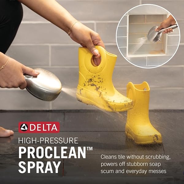 DELTA FAUCET 7-SETTING IN2ITION 2-IN-1 DUAL SHOWER HEAD WITH PROCLEAN SPRAY, MATTE BLACK ROUND WITH HOSE, HAND HELD SHOWER HEAD 2.5 GPM, MATTE BLACK 58651-BL25