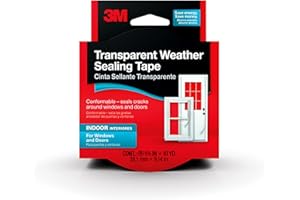 3M Transparent Weather Sealing Tape, 1.5 in x 30 ft, Crystal Clear Removable Insulation Tape for Interior Windows & Doors, Draft Stopper, Moisture-Resistant, Energy Saving, Made in USA, 1 Roll