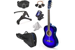 30" Left Handed Wood Guitar with Case and Accessories for Kids/Girls/Boys/Teens/Beginners (Blue Gradient))