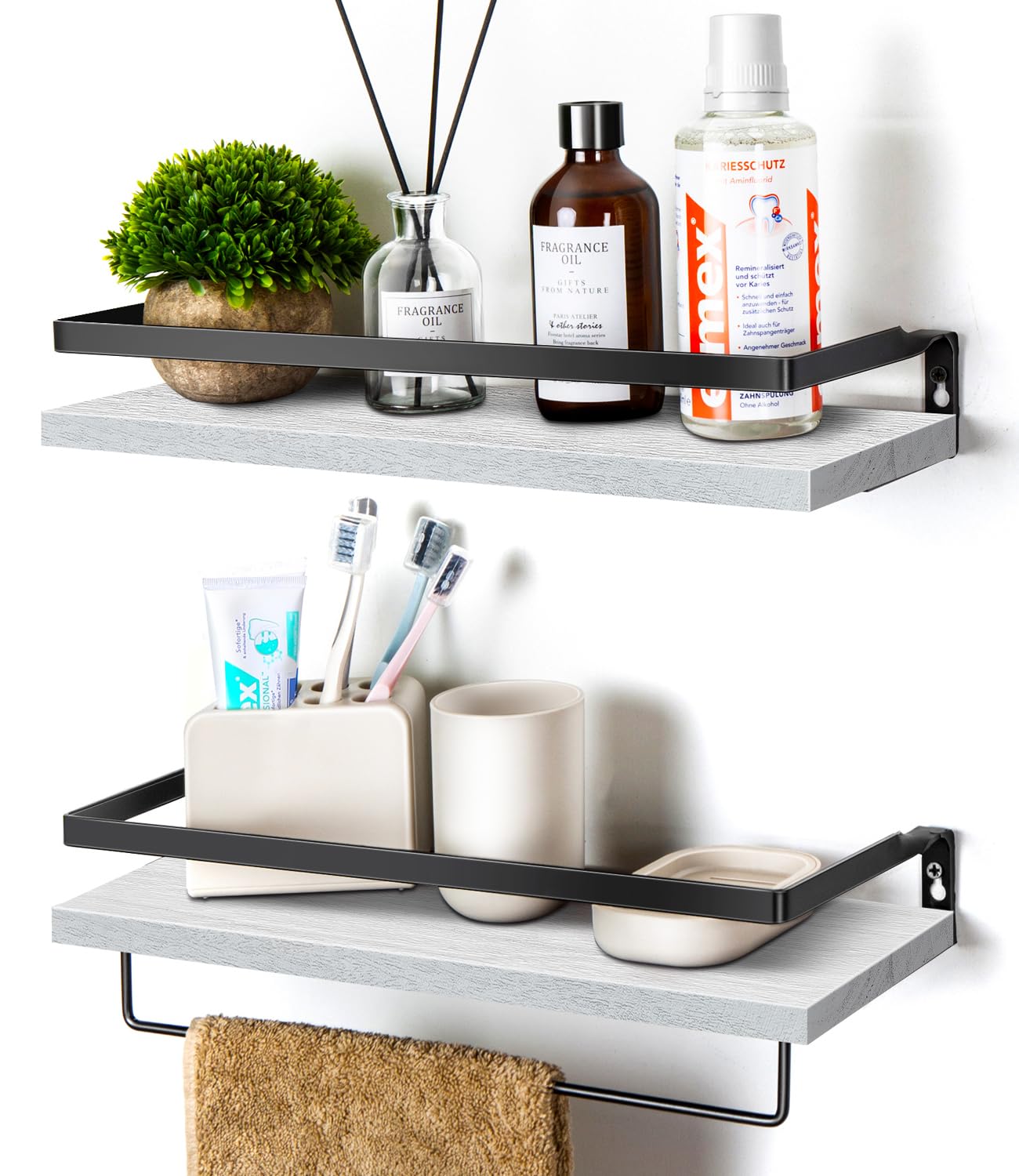 Photo 1 of SODUKU Floating Shelves for Wall, Bathroom Shelves with Towel Bar, Wall Mounted Storage Shelves for Kitchen, Bathroom, Set of 2 White