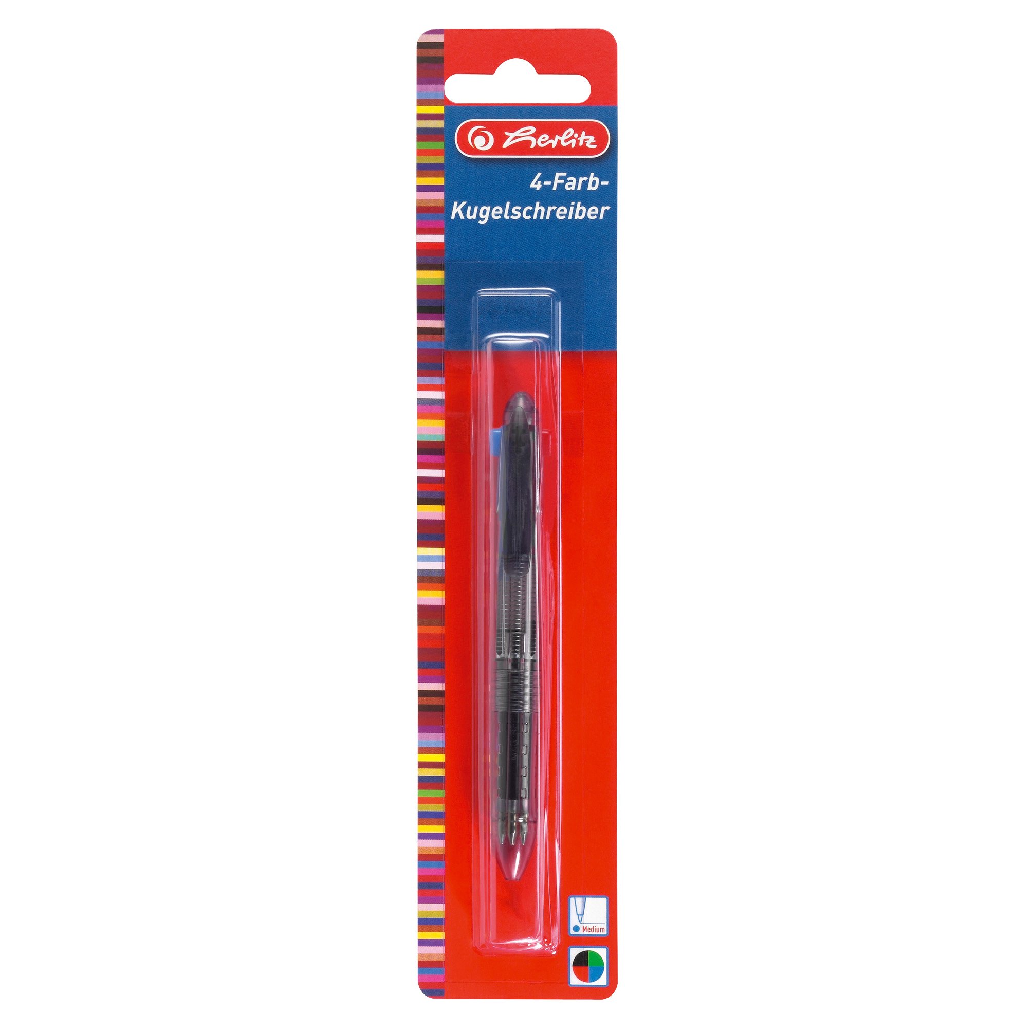 Herlitz Ballpoint Pen Pack of 1 on Blister Card – Pack of 1 on Blister Card, 4 Colours, Clear