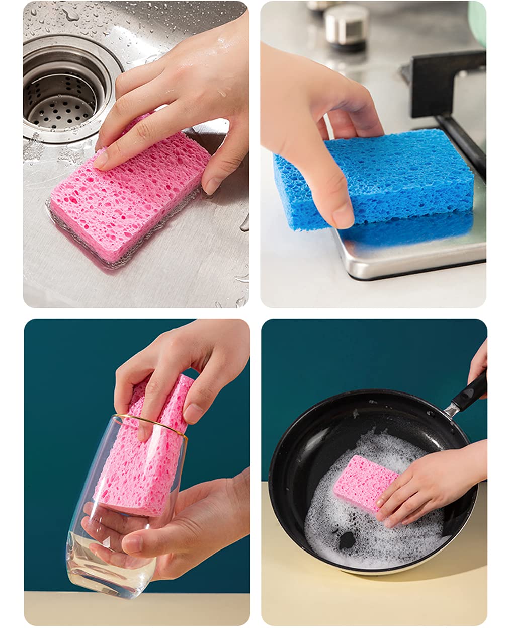 METUUTER 12-Count Kitchen Sponges- Compressed Cellulose Sponges Non-Scratch Natural Dish Sponge for Kitchen Bathroom Cars, Funny Cut-Outs DIY for Kids