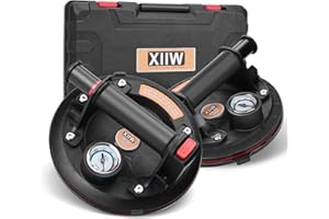 XIIW 8'' Glass Suction Cups to Lift Large Glass 2 Pack, 617 lbs Load Capacity, Heavy Duty Vacuum Suction Cup Lifter with Pressure Gauge for Tiles, Windshield, Window, Lifting with Carrying Case