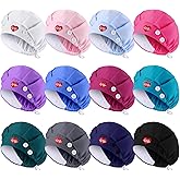 Shyyween 12 Pcs Bouffant Nurse Caps with Button Sweatband Adjustable Scrub Cap Elastic Surgical Tie Back Hat for Women Men