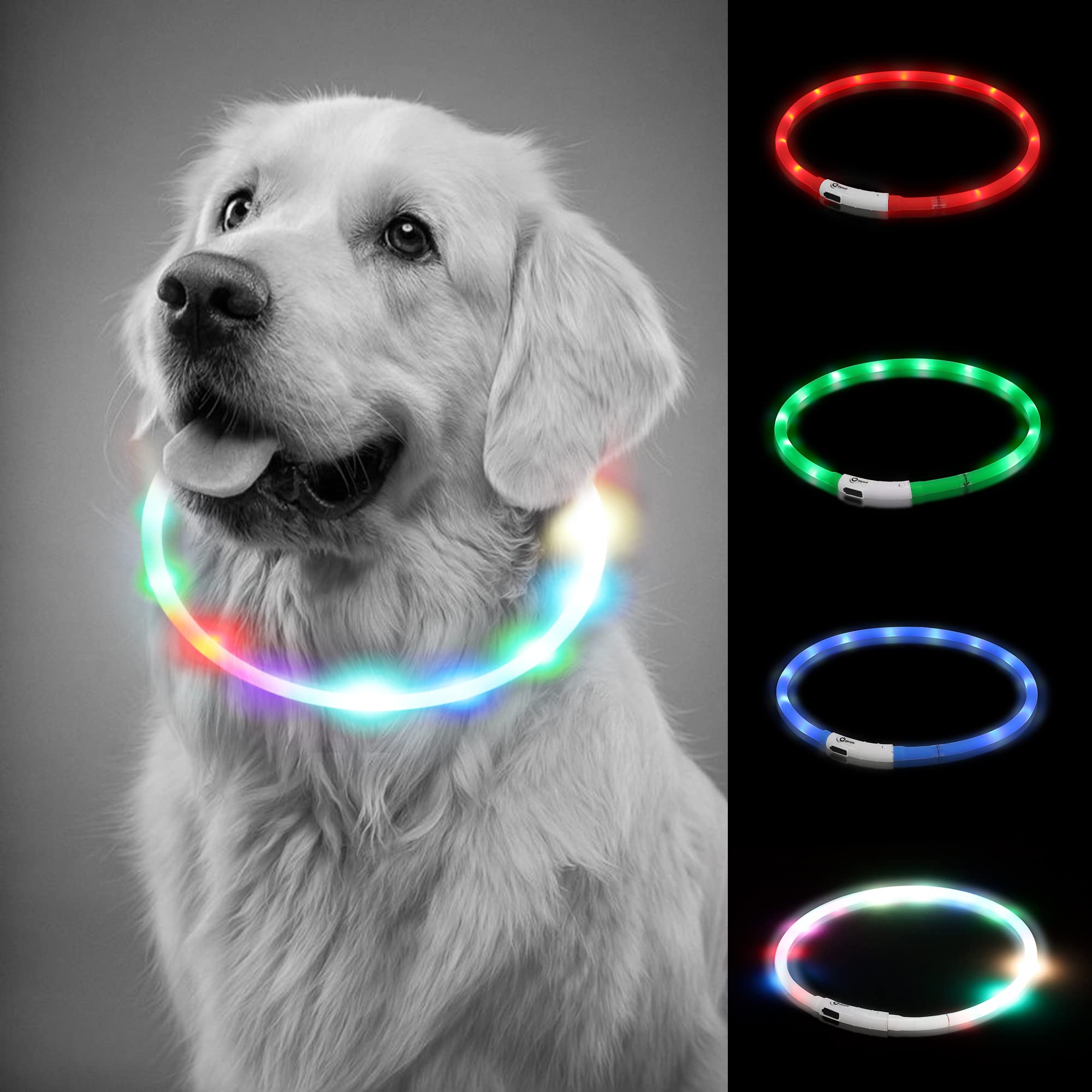 Beaface Light Up Dog Collar, LED Dog Collar USB Rechargeable, Flashing Dog Collar Glow Light Collar for Dogs Night Visibility Safety, LED Collar for Puppy Small Medium Large Dogs (Multicolour)