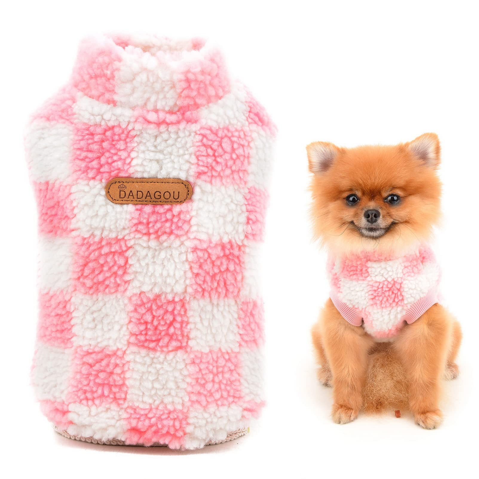 SMALLLEE_LUCKY_STORE Pet Fleece Checked Jumper Vest Turtleneck Pullover Sweaters Soft Sweatshirt for Small Dogs Cat Puppy Yorkie Chihuahua Warm Autumn Winter Clothes,Pink,S
