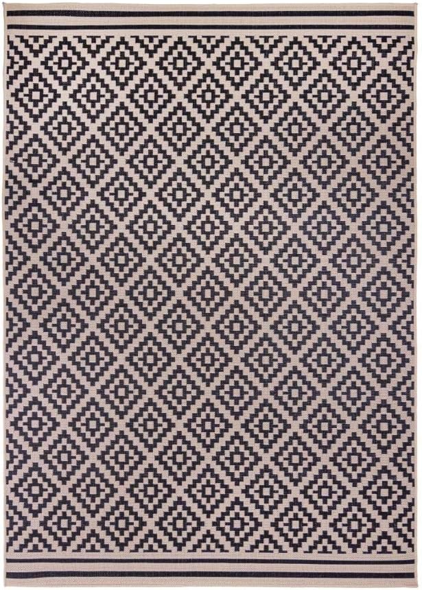 Style Rugs Indoor Outdoor Alfresco Geometric Pattern Black Beige Rug 160cm x 230cm FREE AIR FRESHENER PROMO