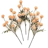 Floroom 5pcs Apricot Peach Faux Silk Mums Artificial Flowers, Bulk Fake Small Mini Chrysanthemums with Stems for DIY Wedding Centerpieces Floral Arrangements Vase Fillers Home Decorations