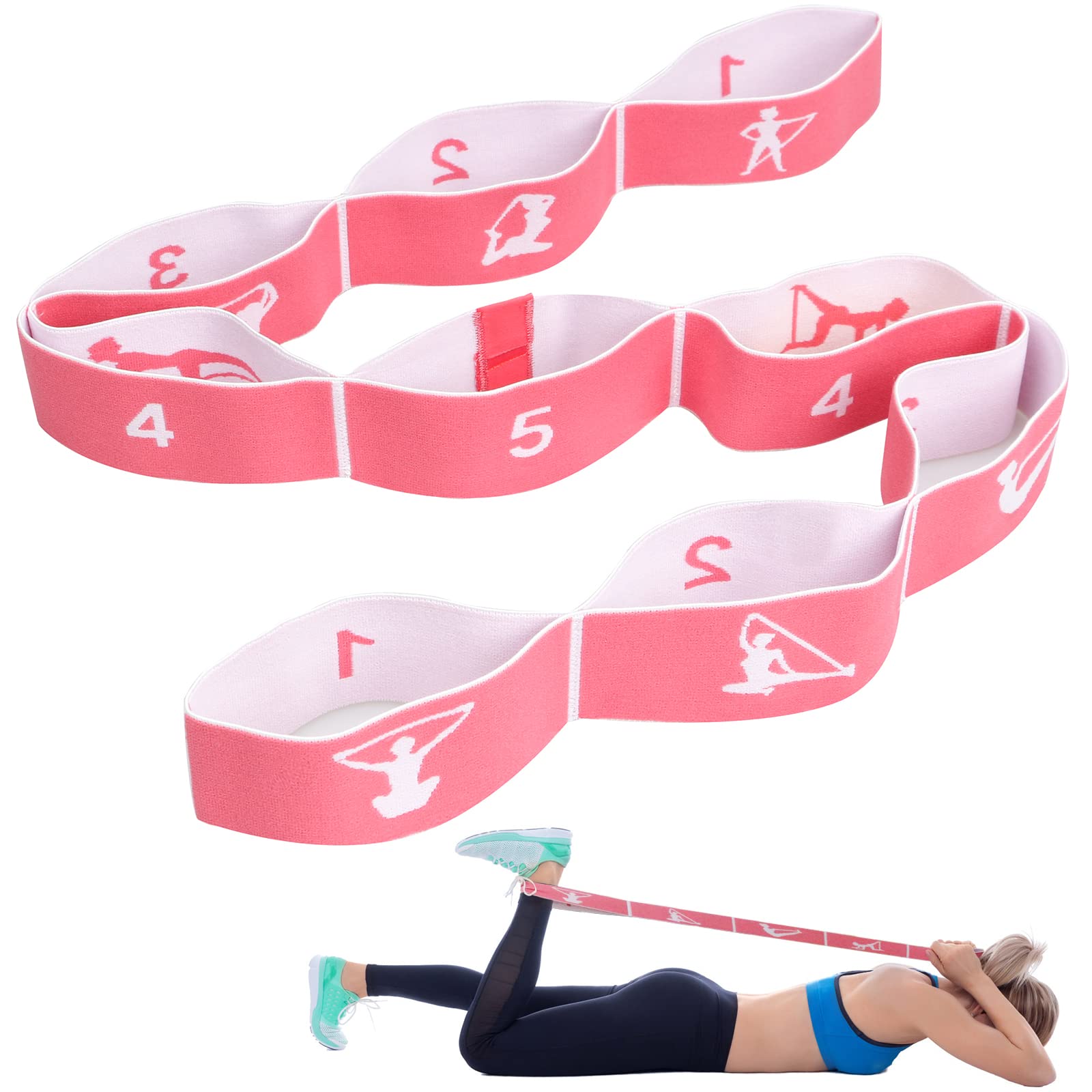 CLOPAE Yoga Stretching Band, Fitness Bands, Yoga Stretch Strap with 9 Loops, Highly Elastic Gymnastics Band, Upgrade Extend Yoga Stretching Strap, Effective Stretching