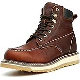 SAFETY LOONG Moc Toe Work Boots for Men Waterproof Soft/Steel Toe Comfortable Full Grain Leather Non Slip Wedge Outsole Construction 6" Workboots