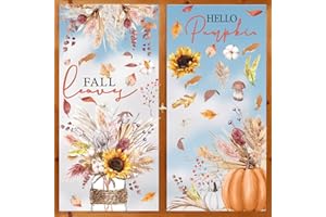 Horaldaily 50 PCS Fall Window Cling Sticker, Thanksgiving Autumn Harvest Colorful Leaves Pumpkin Wheat Sunflower Home Party Supplies Shop Window Glass Display Decoration