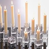 LETINE 12pcs Vertical Stripe Glass Candlestick Holders - Chic Taper Candle Sticks Holder Set for Elegant Dining & Home Decor - Ideal for Wedding Centerpieces, Parties, and Celebrations
