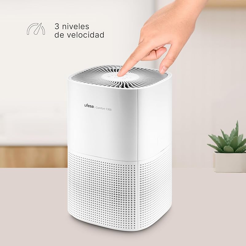 Comfort 1300 Purificador de Aire con Filtro HEPA, Potencia de 15W, Tasa de Purificación de Aire CADR 130 m³/h, Cobertura hasta 55 m², 3 Velocidades, Silencioso ≤55dB, Blanco