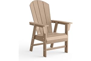 Costaelm Outdoor Adirondack Chairs, HDPE Patio Balcony Chairs, Portside Seashell Nautical Curveback Adirondack Chair and Fire Pit Chairs, Weathered Wood