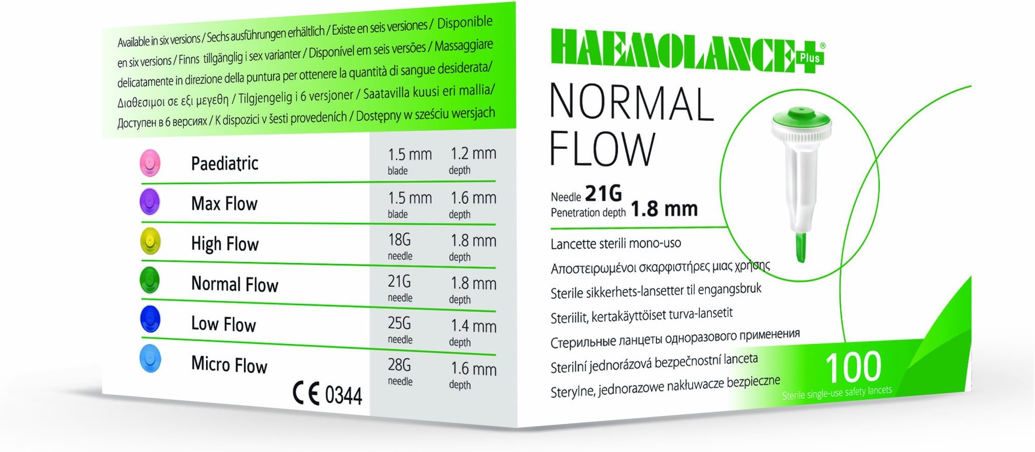 Haemolance Plus Safety Lancets Normal 21G/1.8mm Pack of 100