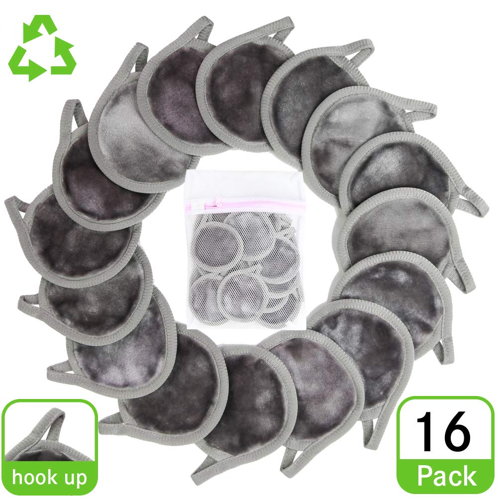 Nugilla Makeup Remover Pads,16 Pack 2 Layers 3.74 Inch Reusable Microfiber Cleansing Pad with Laundry Bag Suitable for All Skin Types,Pure Color Facial Cleansing Pad Set.