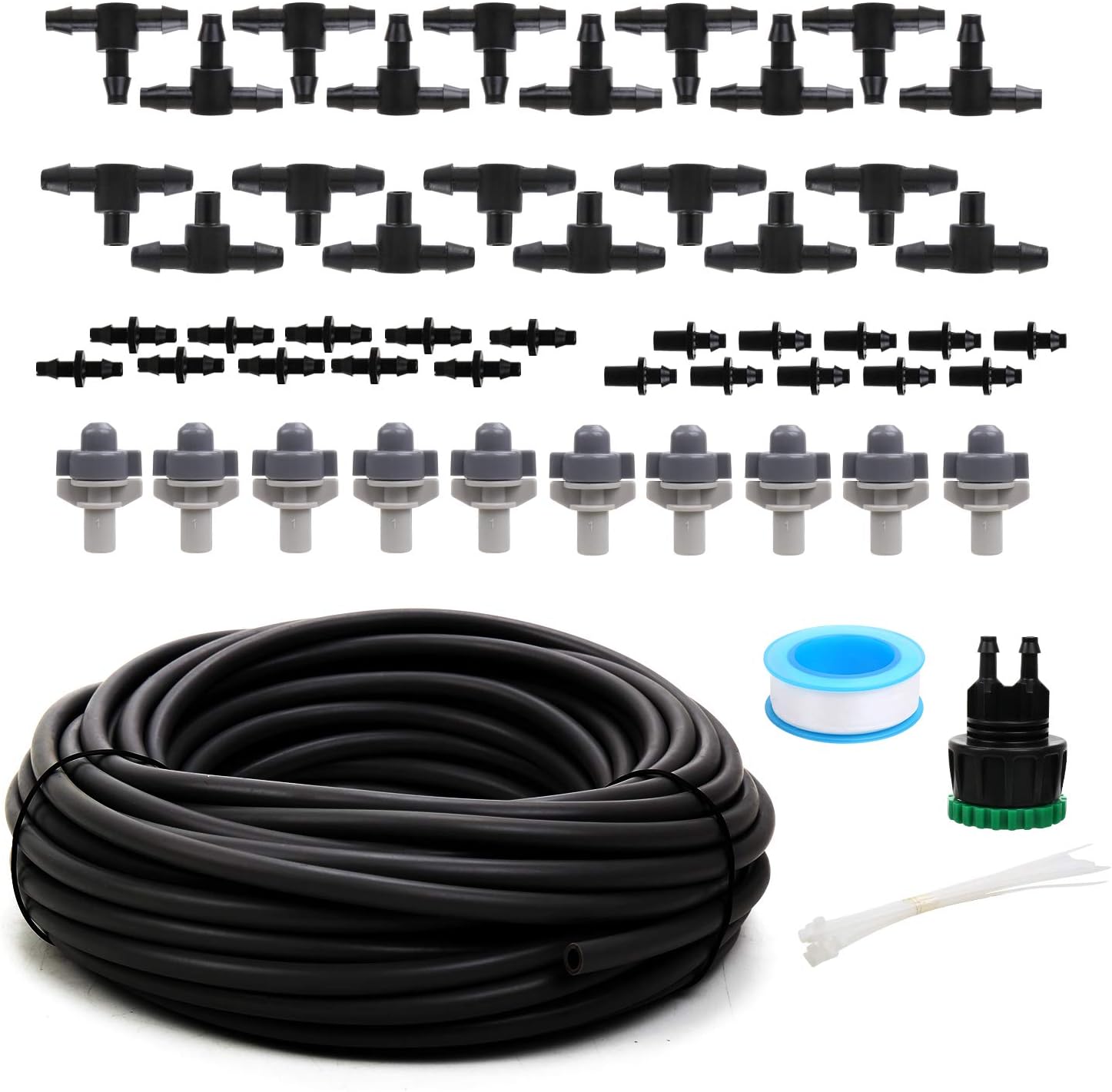 Flantor Garden Irrigation System, 50ft Irrigation System 1/4" Blank Distribution Tubing Watering Drip Kit/Irrigation Kits Automatic Mist Irrigation Equipment Set for Garden, Flower Bed, Lawn (Black) : Garden & Outdoor