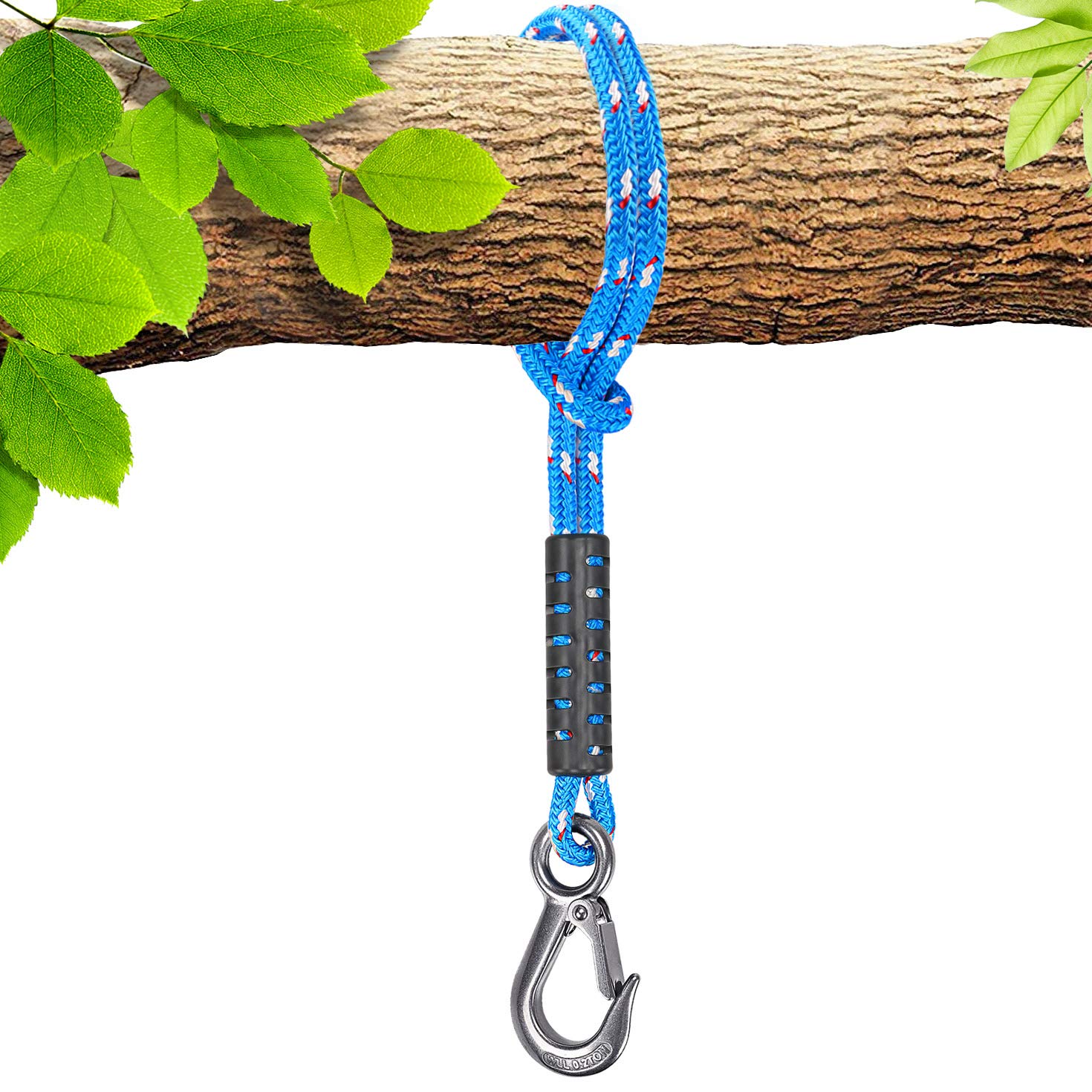 BeneLabel Tree Swing Rope, 150cm Hammock Strap Hanging Kit Beam Polyester Extension String (400lbs) with Hook for Hammock Chair Playground Set, up to 2500lbs, 10mm Diameter, Blue