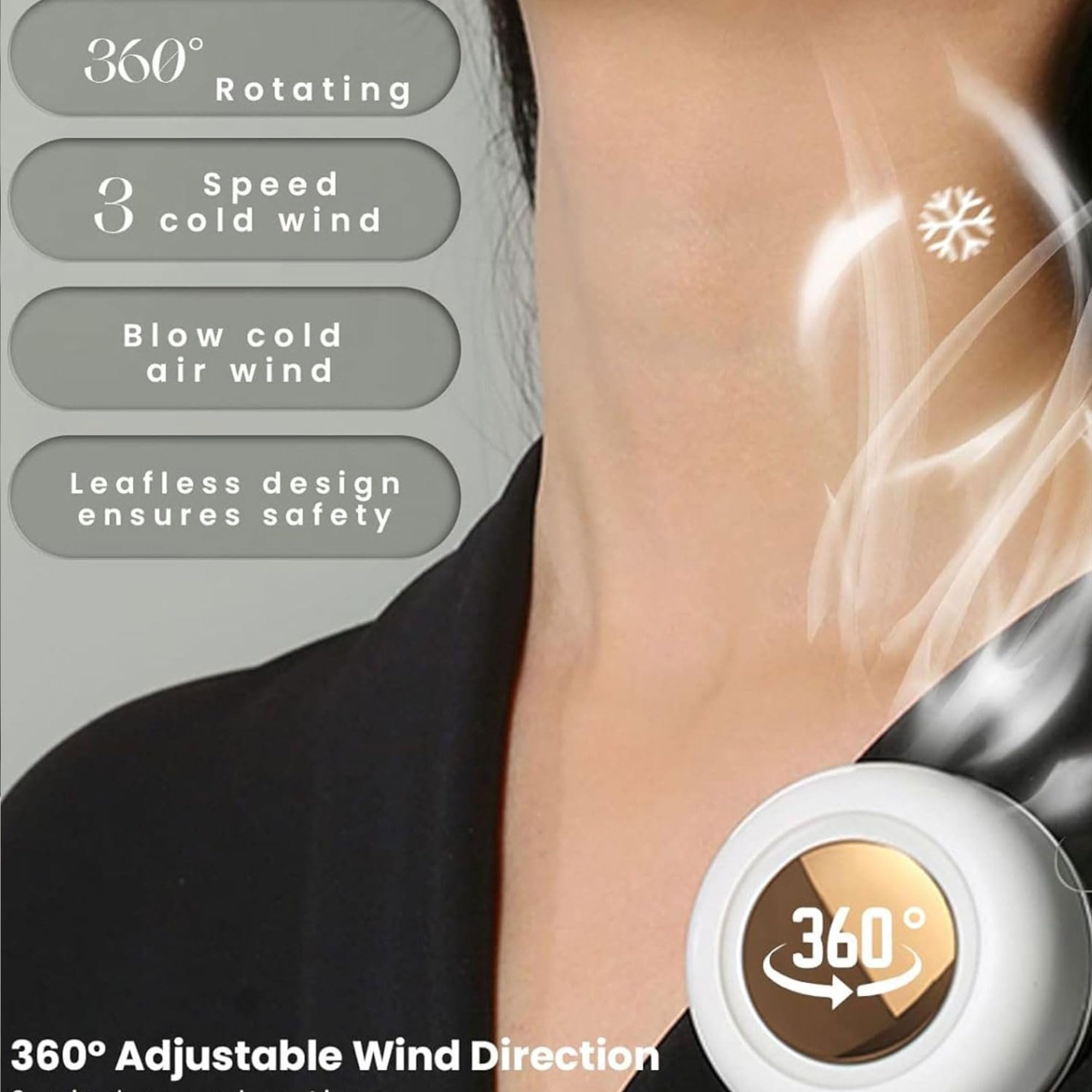 Portable Silent Mini Bladeless Fan Clip On, Mini Fan With Clip, 2025 New Adjustable 3-Speed Suspended Waist Fans, For Outdoor & Travel & Office, Travel Accessories, Gift (White)