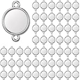 50 Pcs Cabochon Connectors Settings, Round Blank Flat Bezel Links Pendant Trays with Double Loops for DIY Earrings Bracelet Necklace Jewelry Making (12 mm)