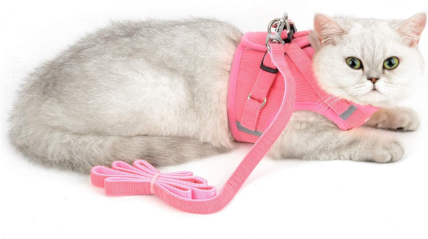Zunea Pet Dog Cat Harness and Lead Set Escape Proof No Pull Adjustable Reflective Step-in Vest Harnesses for Walking Soft Mesh Padded Corduroy for Cats Kitten Puppy Small Dogs Pink M - Image 3