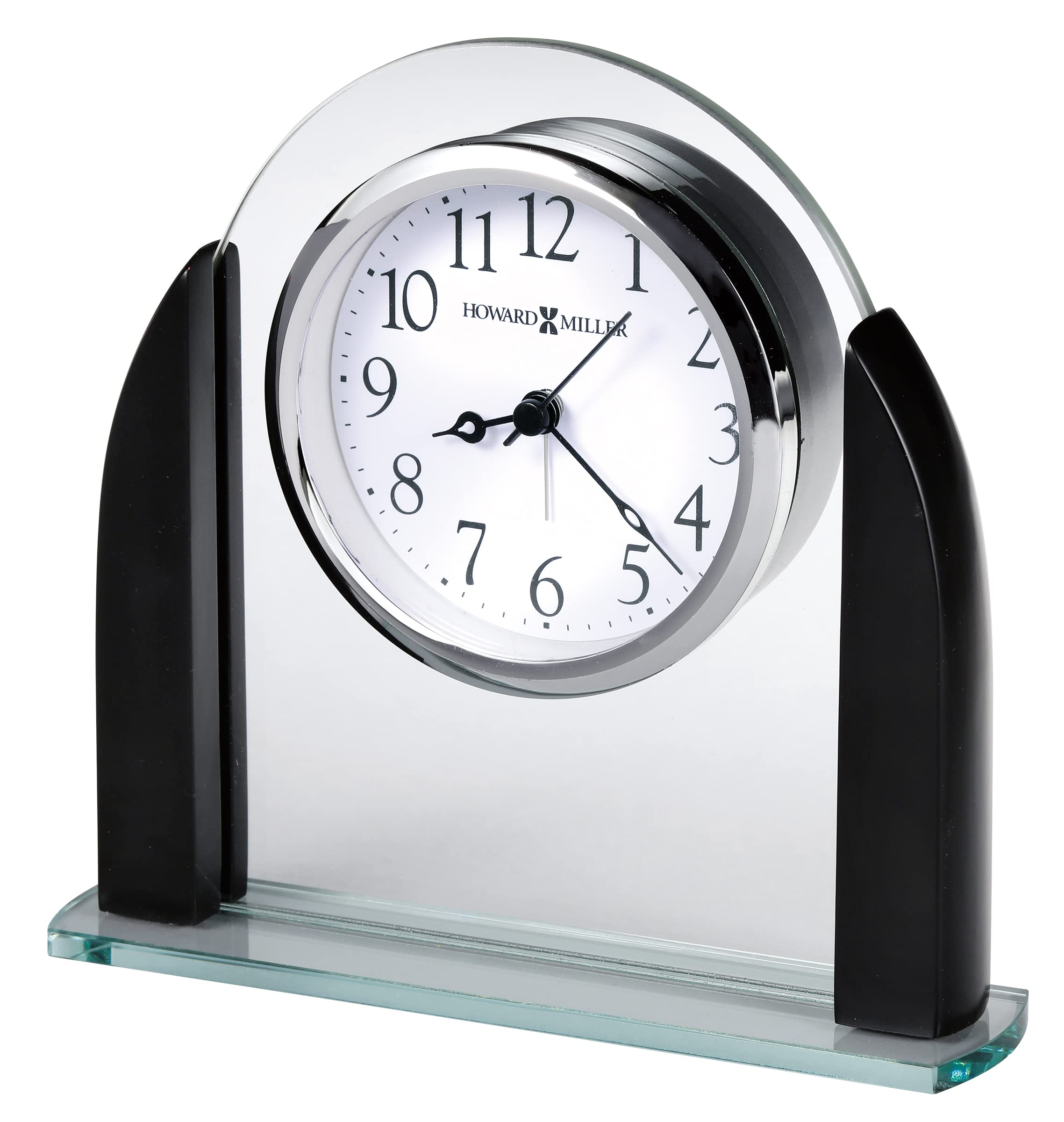 Howard Miller Aden Alarm Table Clock 645-822 – Glass Crystal, Black Satin Finished Wood Sides, Arabic Numerals, Modern Home Décor, Quartz Alarm Movement