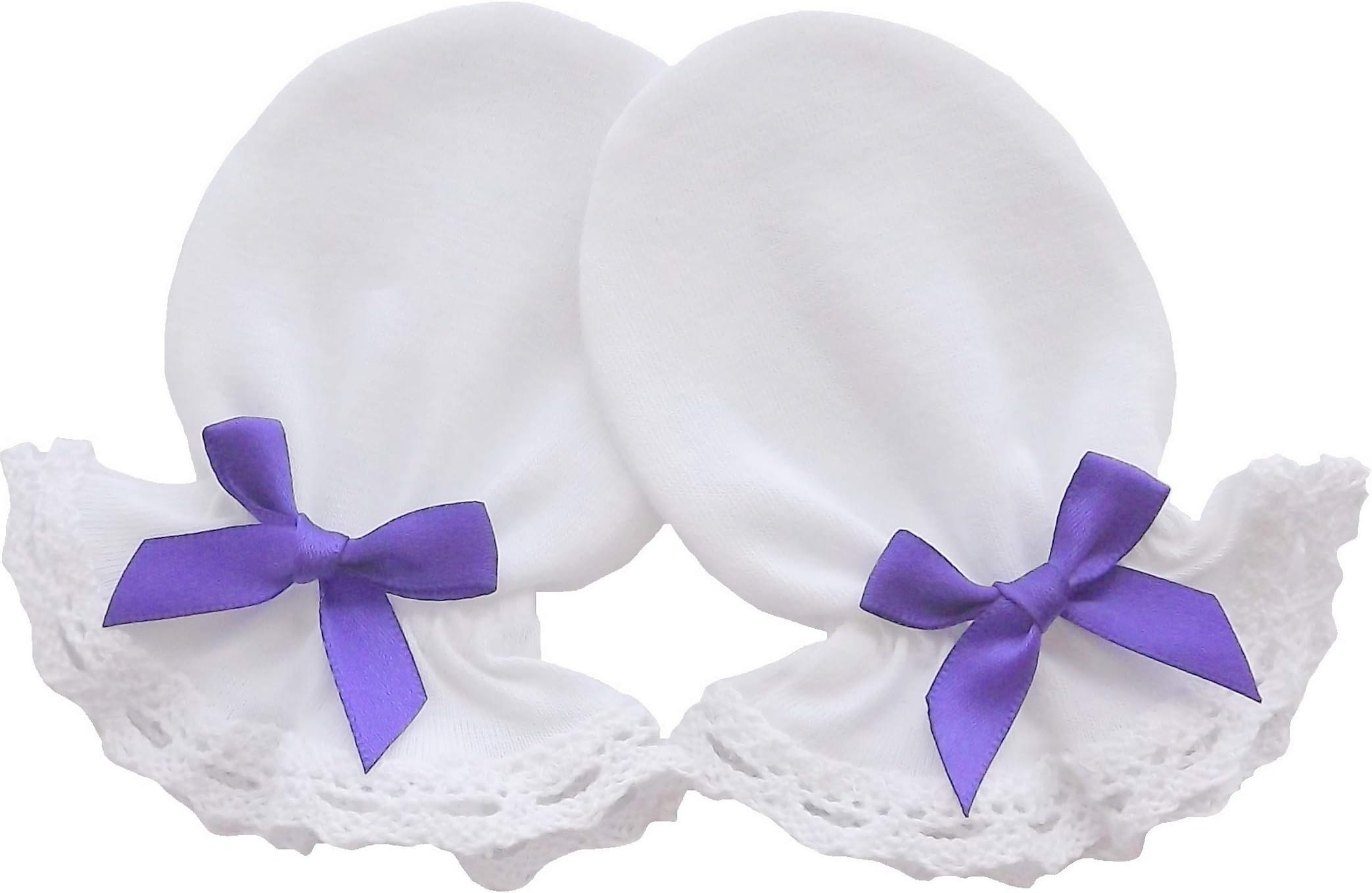 100% Cotton Jersey Newborn Baby Handmade Anti Scratch Mittens Christening Cotton Lace Color White