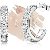 Sterling Silver Open Hoop Earrings for Women Hypoallergenic Cubic Zirconia Half Hoop Earrings Sparkly Jewelry Gift