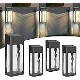 Sunshine Star Solar Outdoor Lights, 4 Pack Textured Glass Solar Wall Lights for Yard, Fence, Porch and Garage with 2 Modes, Body in Aluminum and Waterproof