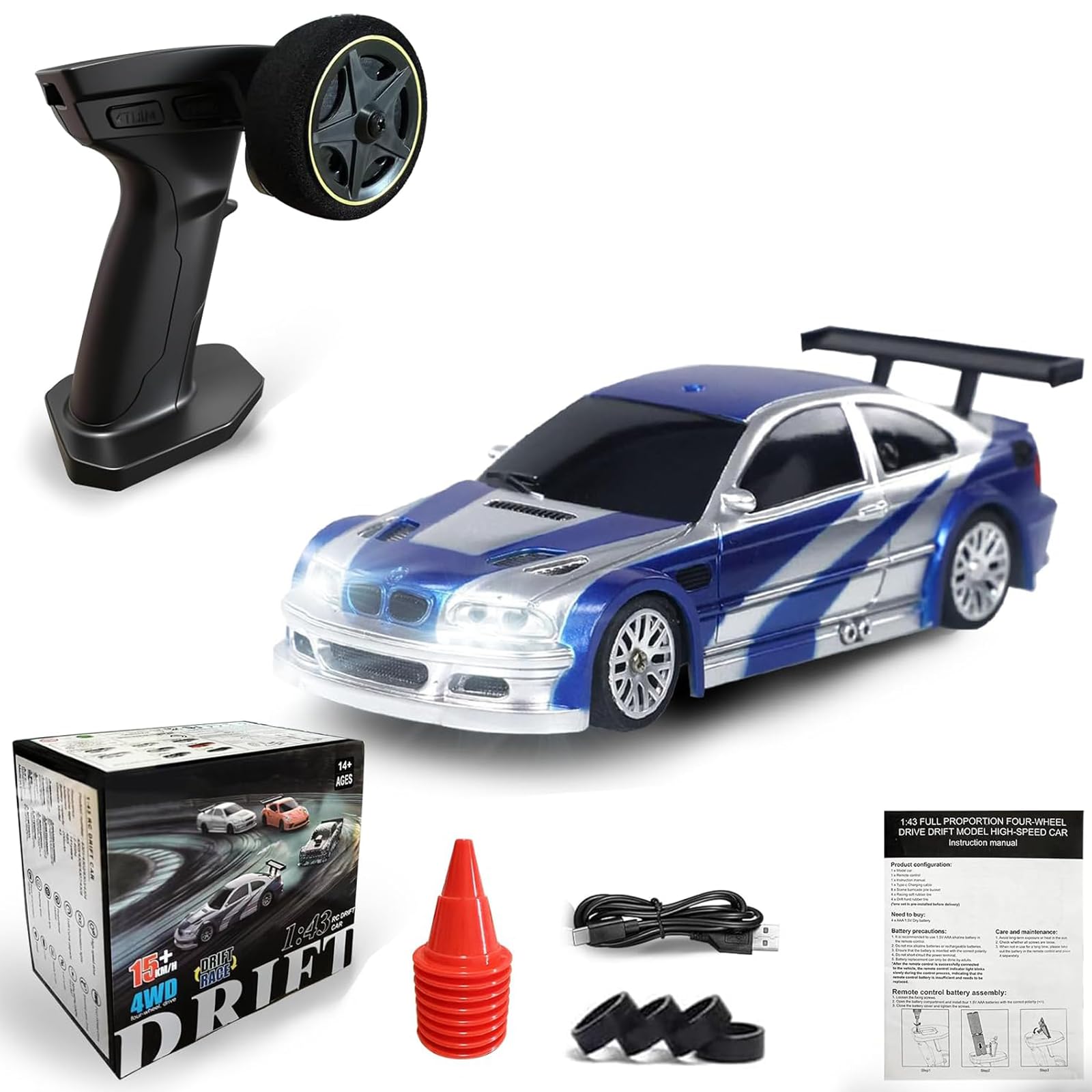 Photo 1 of 1/43 RC Drift Car, Mini Fast Small Remote Control Car with Gyroscope, 2.4GHz 4WD Full Proportional High Speed Micro Hobby RC Cars with Lights Racing Tires, Toy Model Gift for Adults Kids Boys Girls