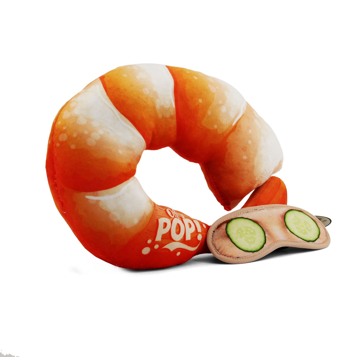 Oh My Pop! Prawn-Neck Travel Pillow and Sleeping Mask, Orange, 27 x 36 cm