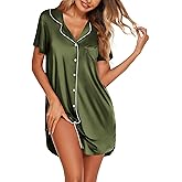 Ekouaer Silk Nightgowns for Women Button Down Nightshirts Short Sleeve Sleepshirts Sexy Nightdress Satin Sleepwear