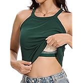 Orrpally Women Ribbed Tank Tops Built in Bra Halter Tank Top Sleeveless Undershirt Tank