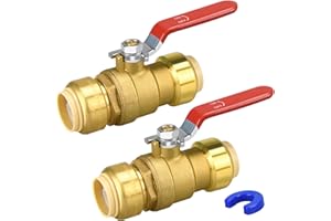 PXZBLG Push Fit Ball Valve, 2 Pack 3/4" Push-Fit Full Port Ball Valve with Disconnect Clip, Push-to-Connect Water Shut Off Valve for Hot and Cold Water, for PEX PVC or Copper Pipes