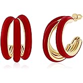 Gold Chunky Triple Hoop Earrings, Thick Three Open Hoop Earrings for Women Trendy Jewelry Gifts