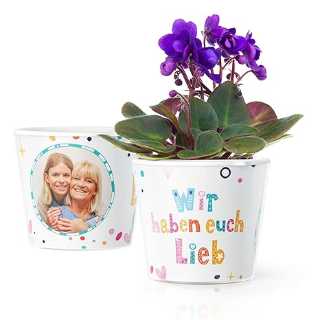 Facepot Oma und Opa Geschenk - Blumentopf (ø16cm) mit Bilderrahmen für Zwei Fotos (10x15cm) | Wir haben euch lieb