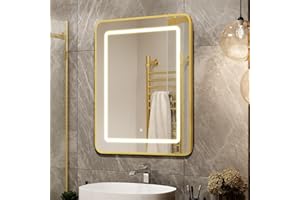 APRILSOUL 16X24 Inch Gold Bathroom Medicine Cabinet with Mirror, Recessed or Surface Lighted Medicine Cabinet with 3 Colors Temperature, Dimmable Light